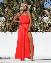 Robe longue fendue sans bretelles Vivid - Orange vif